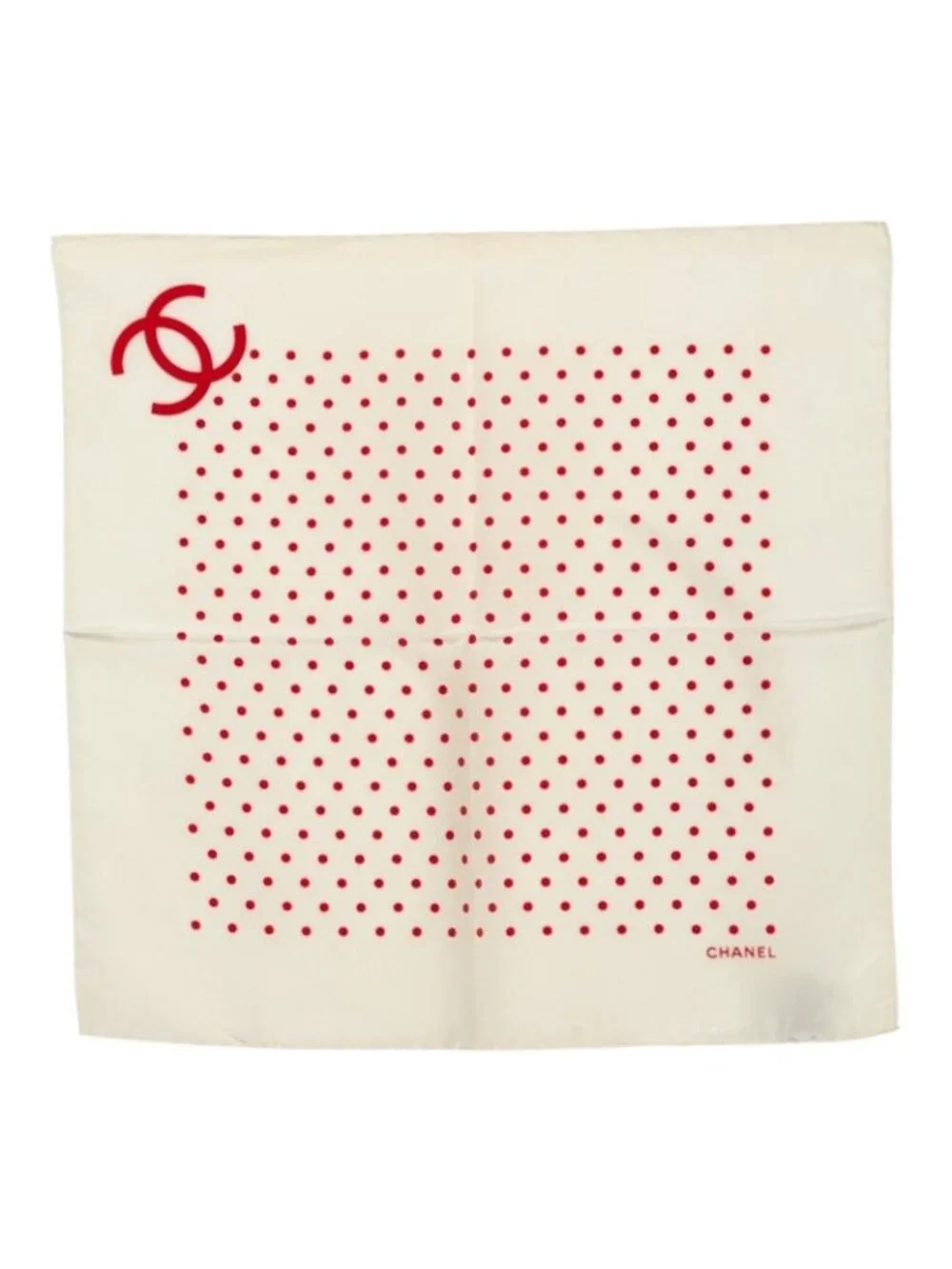 Chanel CC Logo Scarf Red Ivory Silk